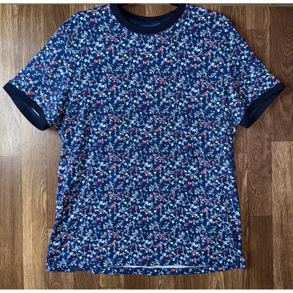 Perry Ellis Mens Floral Print Crew Neck Tee Shirt - Stylish Pima Cotton Top - Picture 1 of 5
